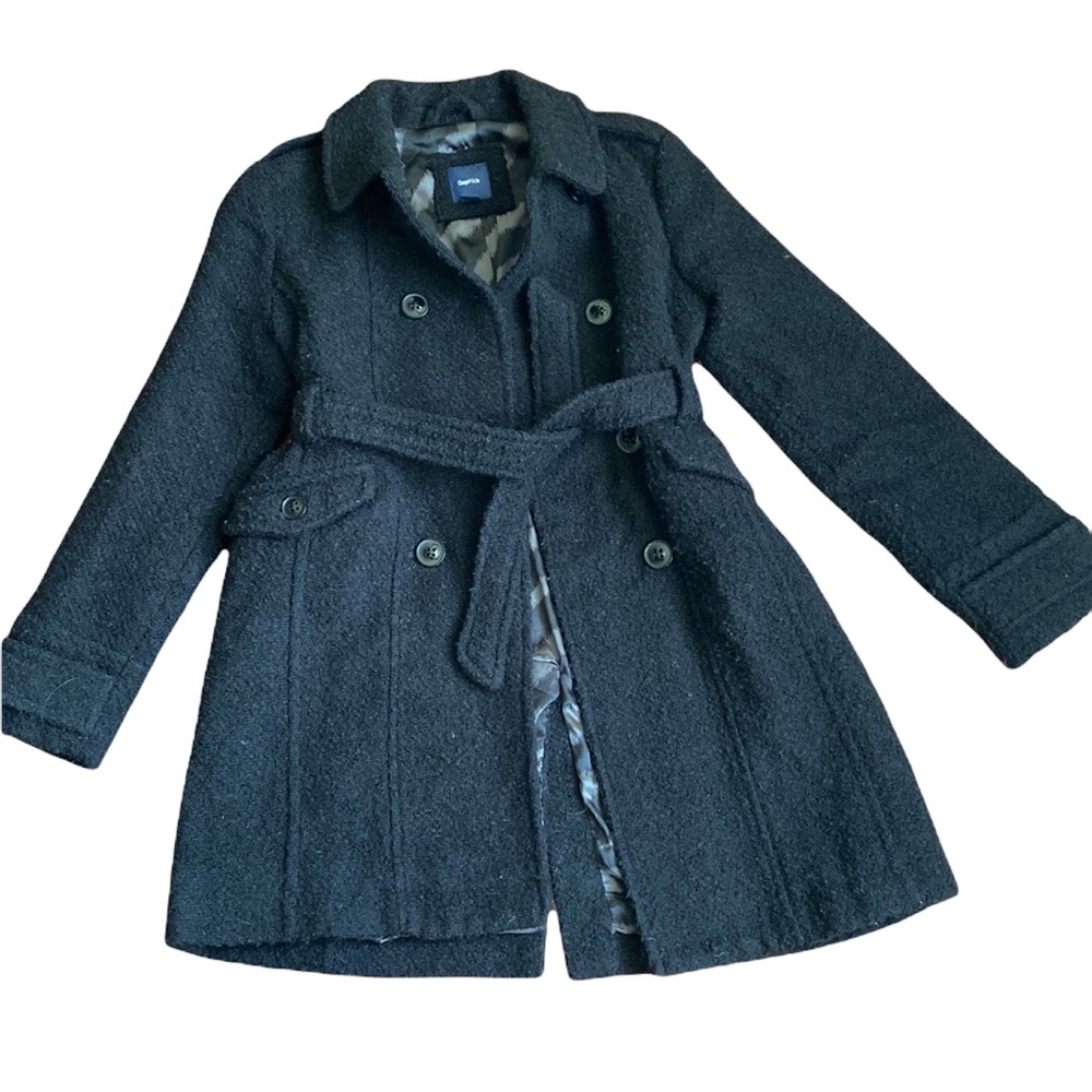 GAP Kids Black Bouclé Belted Pea Coat